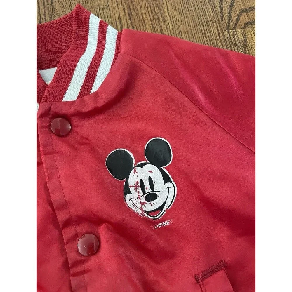 Vintage Mickey Mouse Satin Jacket Kids Size 5 Disney Red Bomber 80s 90s